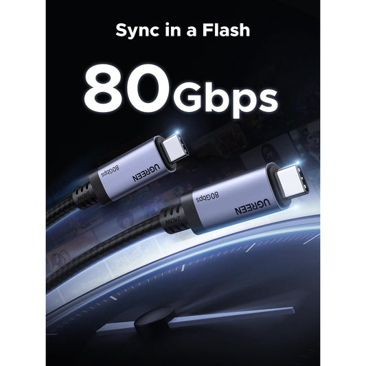 כבל UGREEN USB-C to USB-C USB4 Gen4 80Gbps/240W Cable שחור – תמונה 2