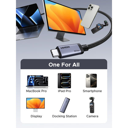 כבל UGREEN USB-C to USB-C USB4 Gen4 80Gbps/240W Cable שחור – תמונה 7