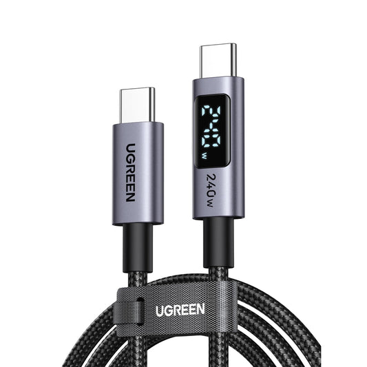 כבל טעינה UGREEN USB-C ל- USB-C 240W 480Mbps עם צג דיגיטלי – 2 מטר – תמונה 1