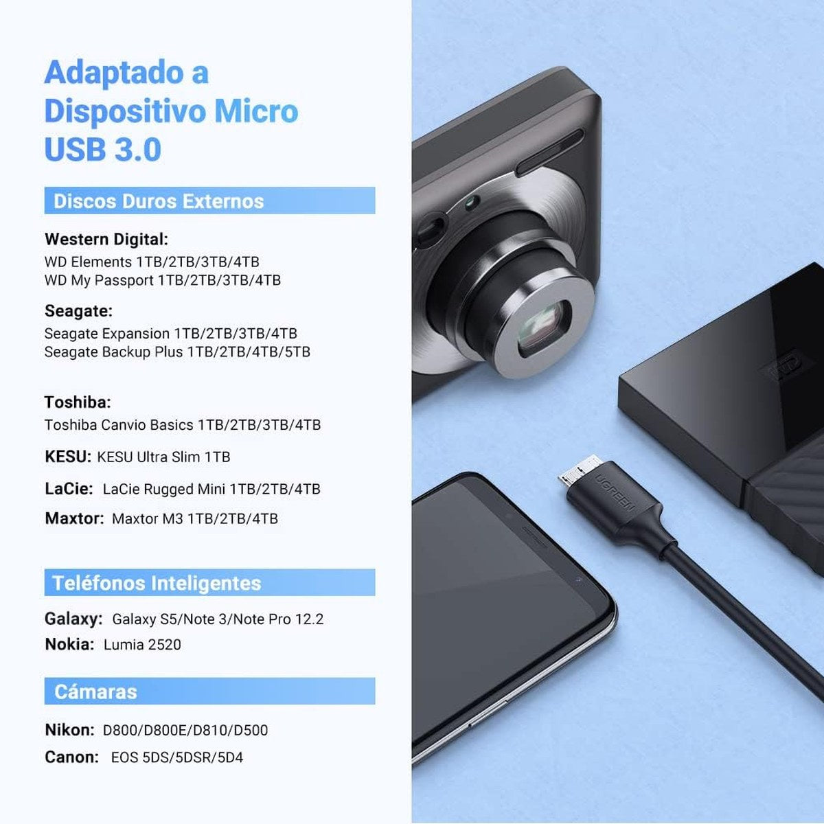 כבל UGREEN USB-C ל-Micro B USB 3.0 לסנכרון וטעינה שחור – תמונה 3