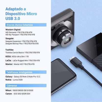 כבל UGREEN USB-C ל-Micro B USB 3.0 לסנכרון וטעינה שחור – תמונה 3