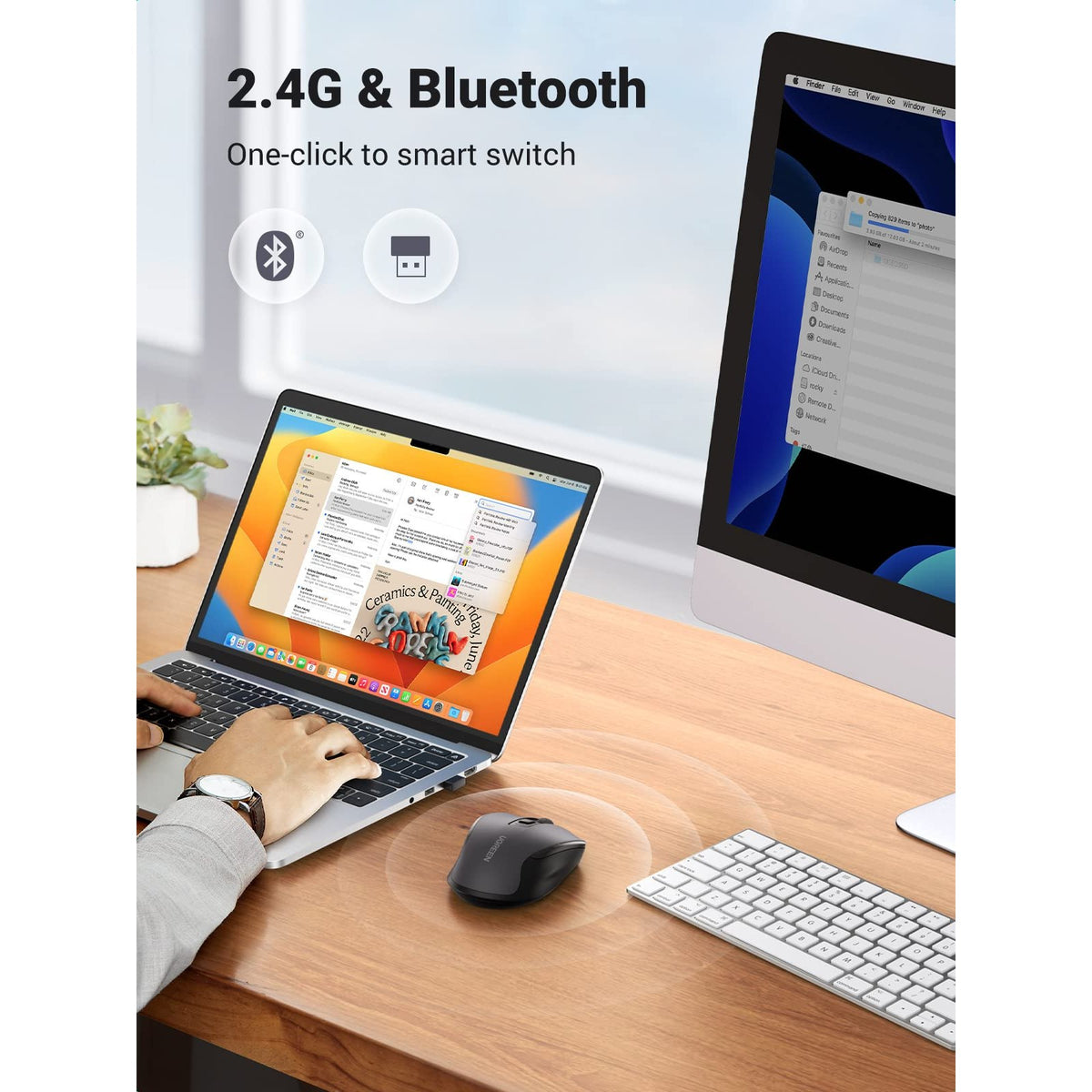 עכבר אלחוטי חצי-ארגונומי UGREEN 2.4GHz + Bluetooth שחור – תמונה 3