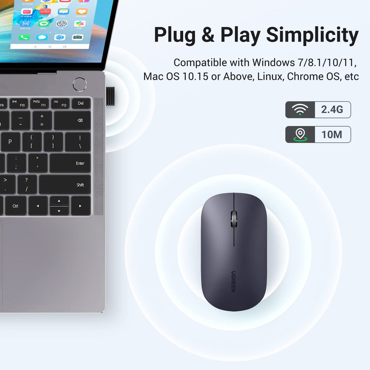 עכבר UGREEN Ultra Slim and Portable Wireless Mouse 2.4 GHz – תמונה 6
