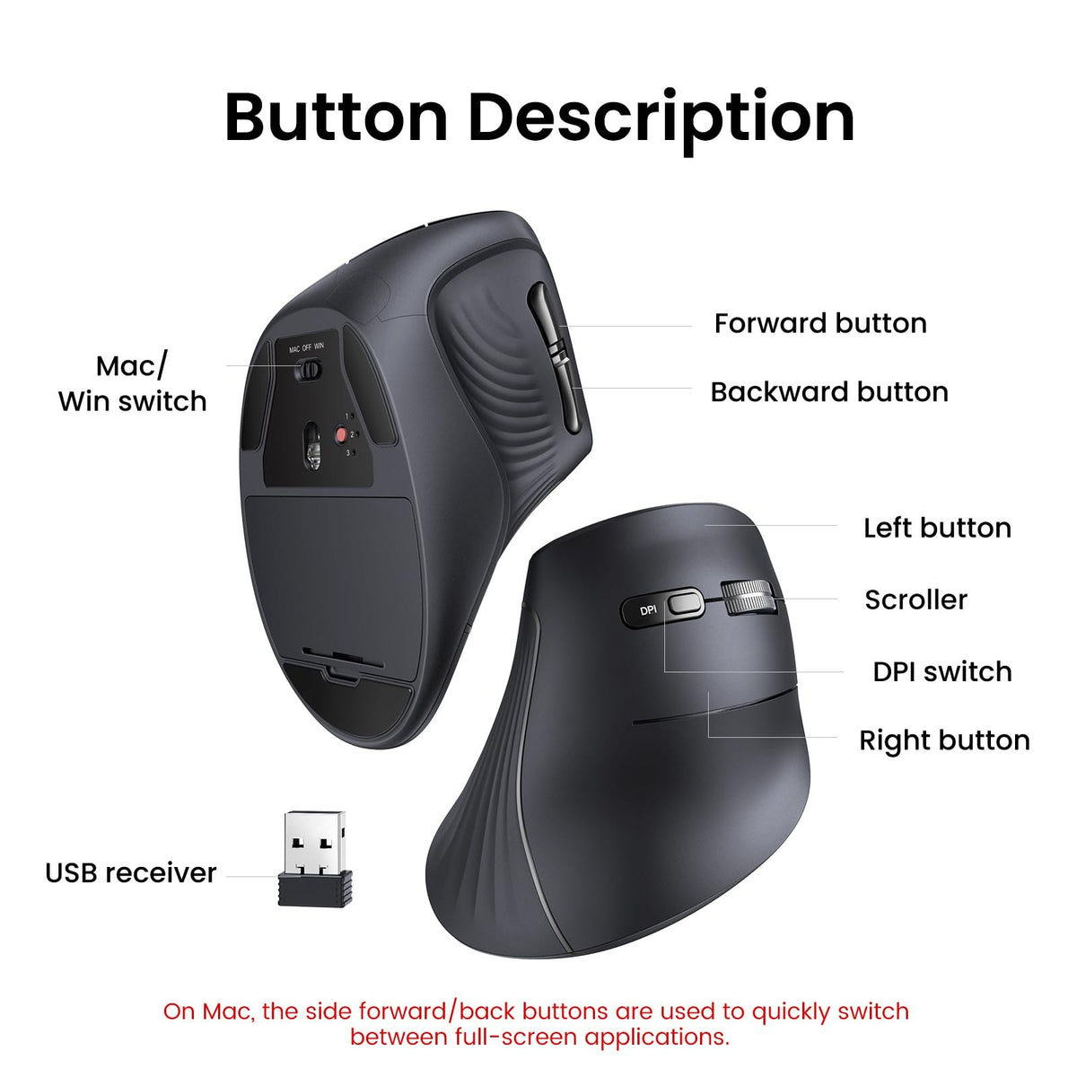 עכבר UGREEN Wireless Vertical Mouse – תמונה 6