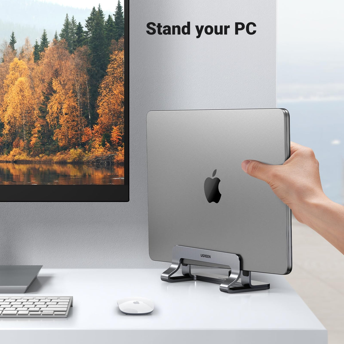 מעמד אנכי מאלומיניום UGREEN לטאבלט או מחשב נייד MacBook כסוף – תמונה 2