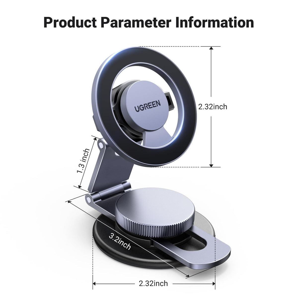 מעמד מגנטי לרכב UGREEN זרוע מתכווננת 360° לדשבורד – תמונה 7