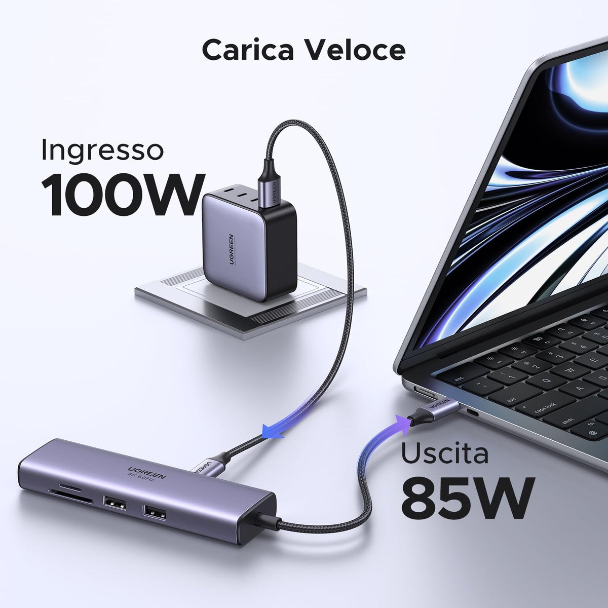 תחנת עגינה UGREEN 7-in-1 USB-C 4K 60Hz CM512 60515 – תמונה 4