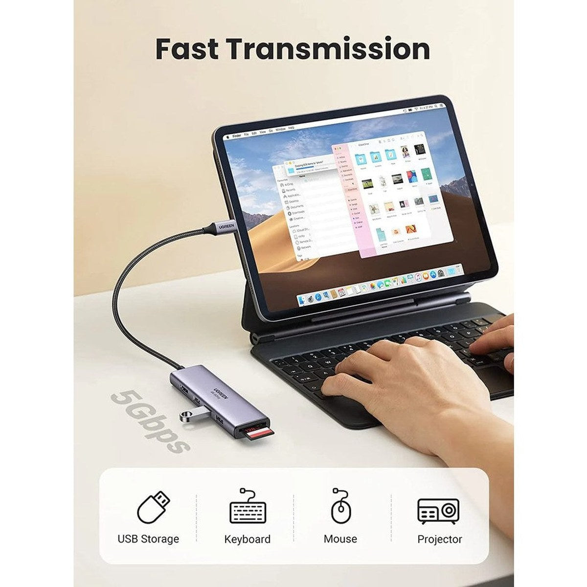 תחנת עגינה UGREEN USB-C Hub 6-in-1 עם HDMI 4K ו-USB 3.0 – תמונה 3