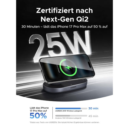 מעמד טעינה אלחוטי מגנטי UGREEN 2 ב-1 Qi2.2 25W תואם MagSafe – תמונה 2