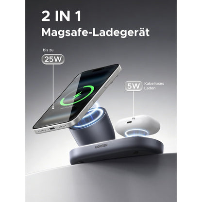 מעמד טעינה אלחוטי מגנטי UGREEN 2 ב-1 Qi2.2 25W תואם MagSafe – תמונה 3
