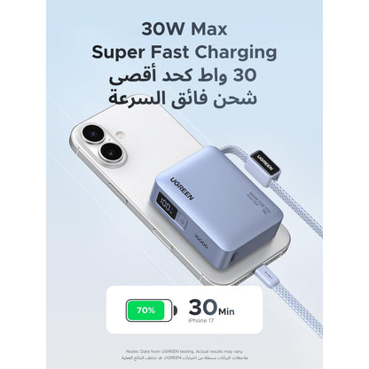 סוללת גיבוי מיני UGREEN 33W 10000mAh עם כבל מובנה ותצוגה – תמונה 2