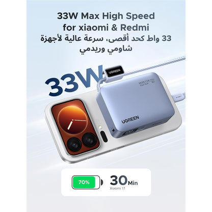 סוללת גיבוי מיני UGREEN 33W 10000mAh עם כבל מובנה ותצוגה – תמונה 3