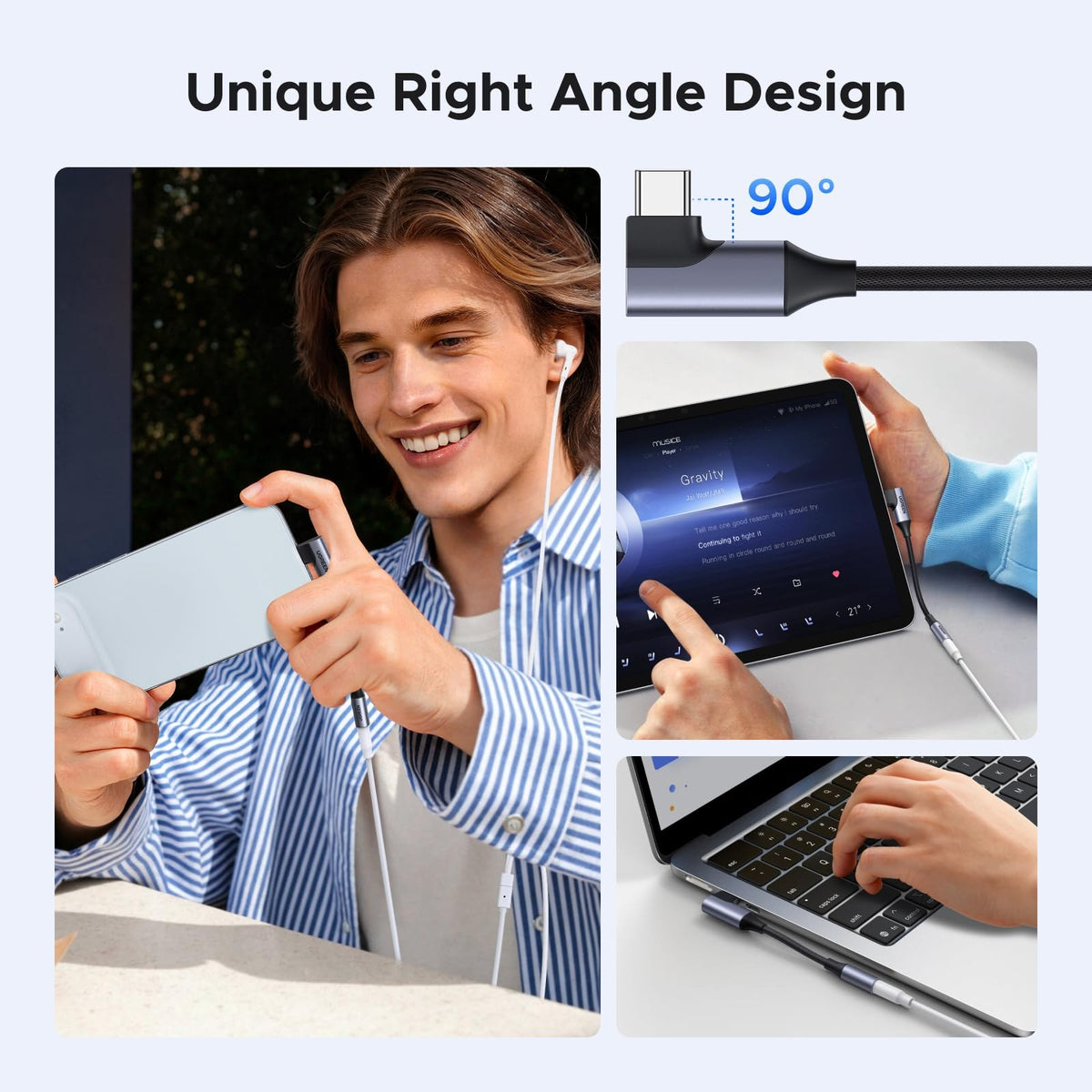 מתאם אודיו UGREEN USB-C ל-3.5 מ״מ DAC זוויתי 90° – תמונה 3