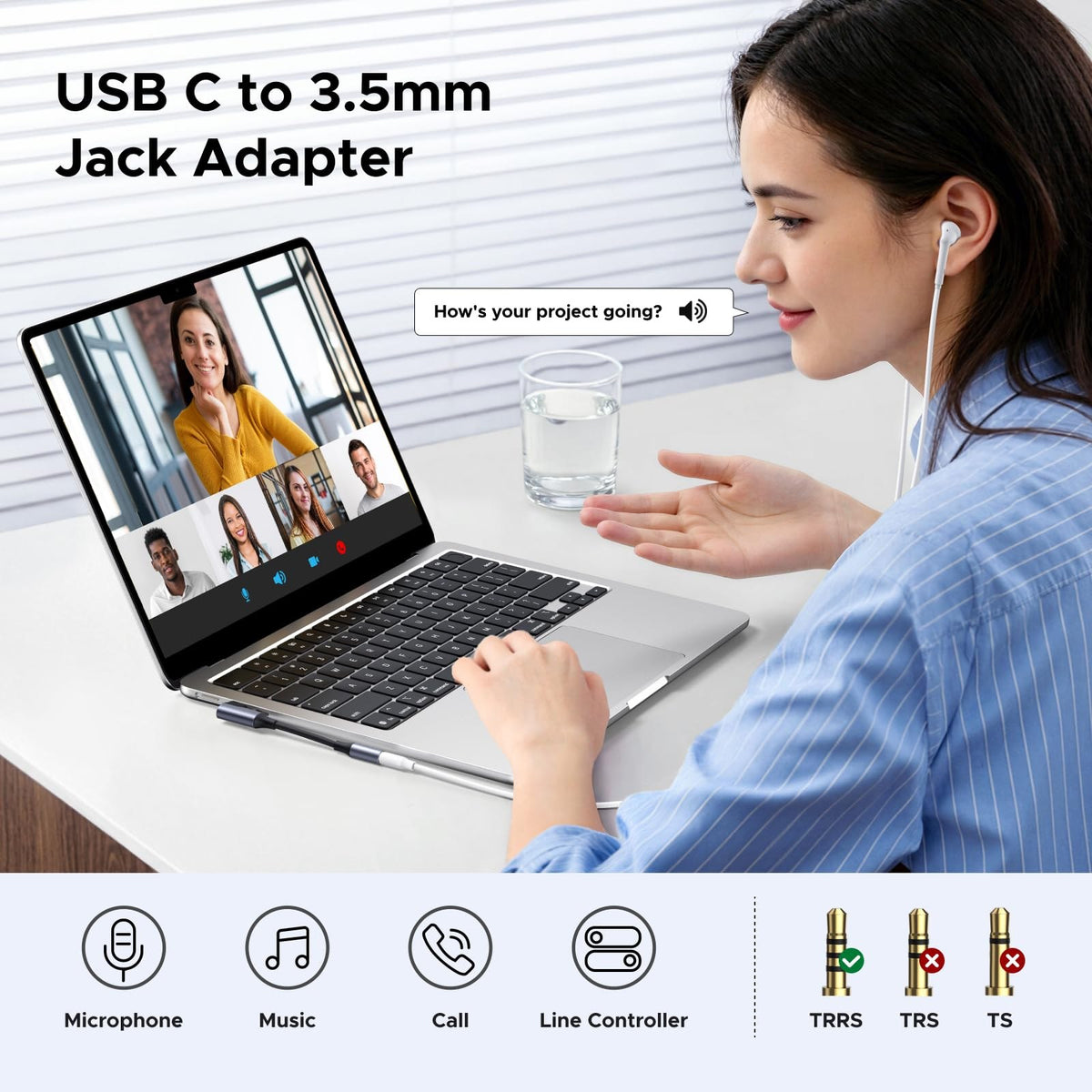 מתאם אודיו UGREEN USB-C ל-3.5 מ״מ DAC זוויתי 90° – תמונה 4