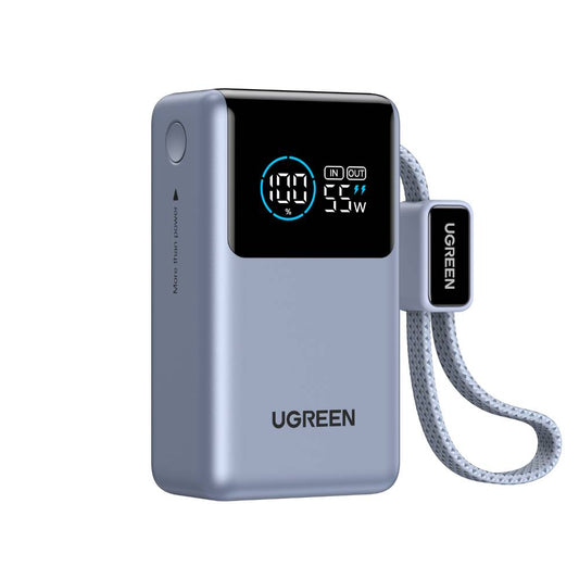 סוללת גיבוי UGREEN PB727 – קטנה 10000mAh 55W 1C1A עם 1×55W Build-in כבל אפור