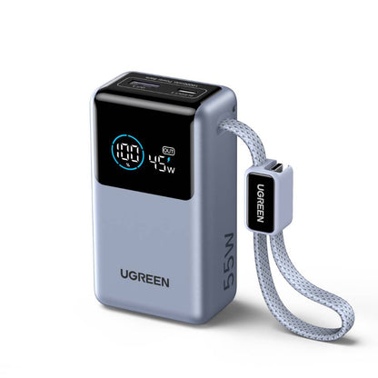 סוללת גיבוי UGREEN PB727 – קטנה 10000mAh 55W 1C1A עם 1×55W Build-in כבל אפור