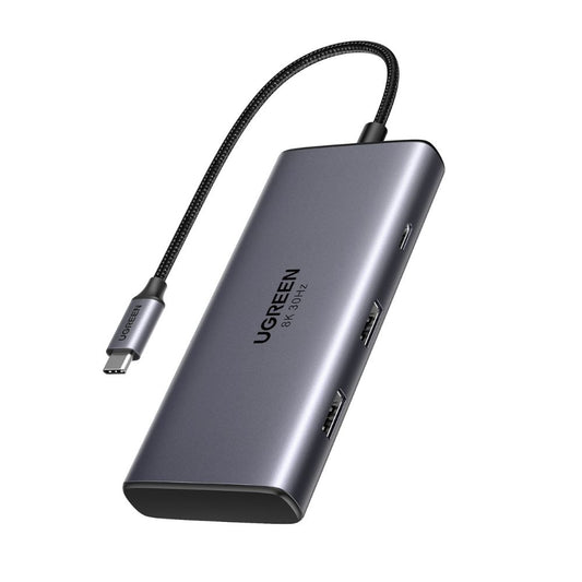 תחנת עגינה UGREEN CM498 – 6 ב1 USB-C ל- 2×HDMI 8K@30Hz + 2×USB-A3.0 + USB-C3.0 + PD 100W